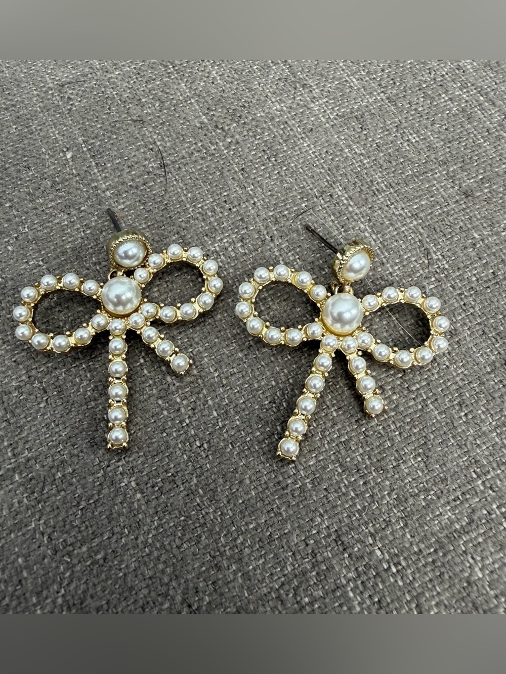 Gold-Tone Faux Pearl Bow Statement Dangle Earrings
